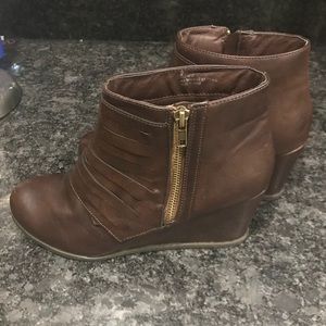 Brown wedge booties